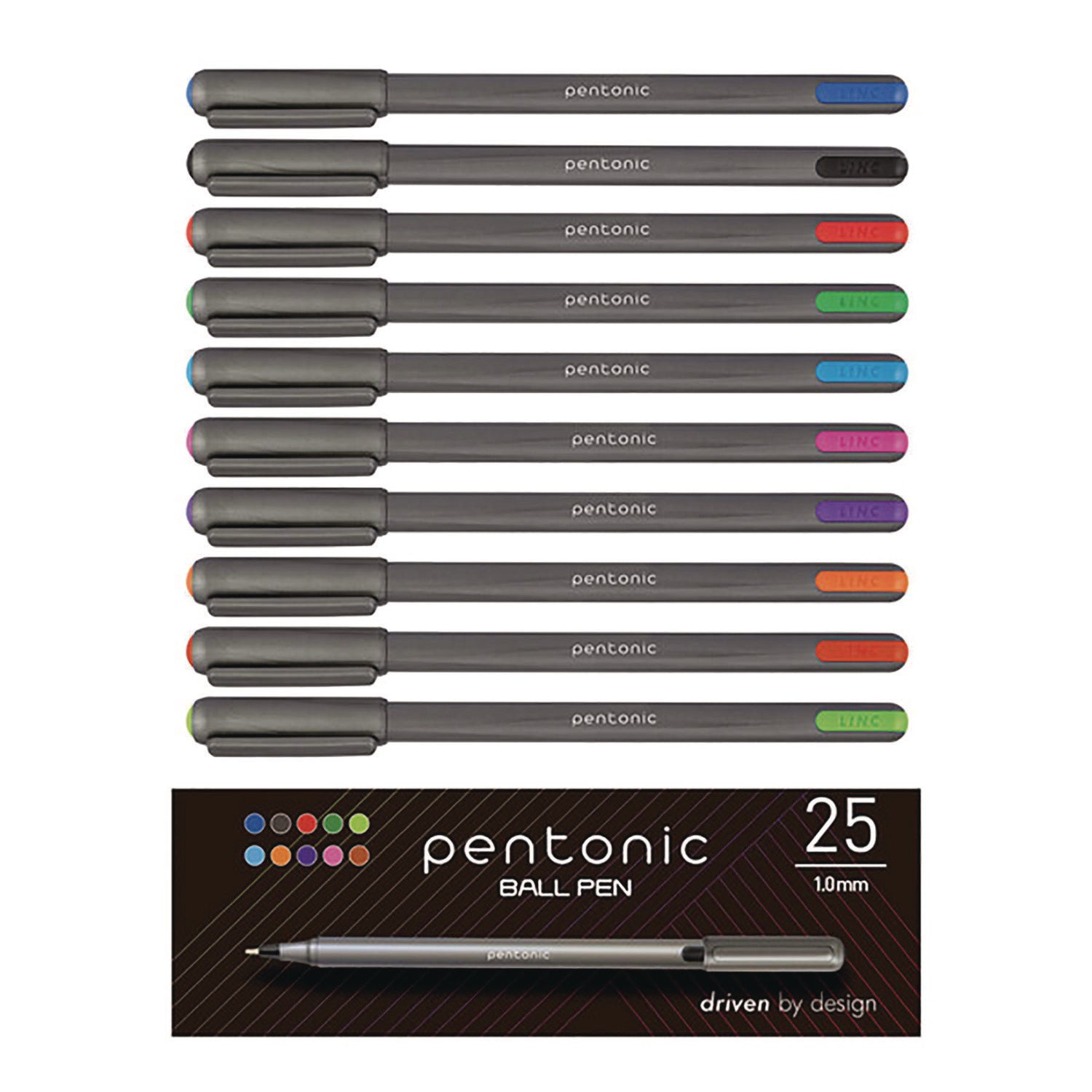 tops-pentonic-medium-point-ballpoint-pen-1-mm-assorted-ink-colors-charcoal-gray-barrel-25-pack-pnt12127_1
